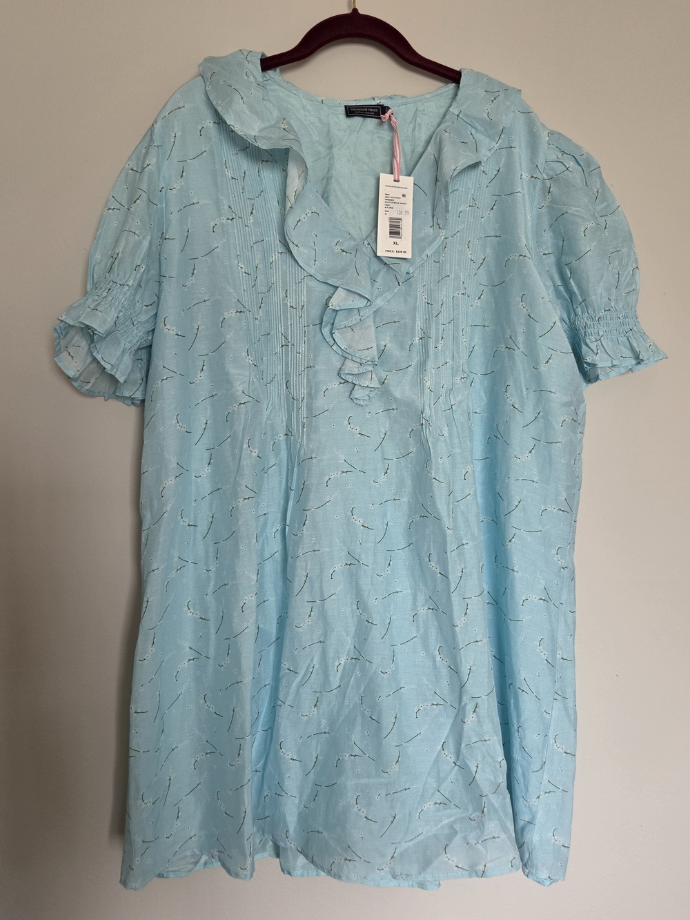 Vineyard Vines Light Blue Floral Ruffle Neck Dress